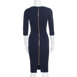 Pre Owned Roland Mouret Navy Blue Stretch Lace Detail Ingram Sheath Dress S