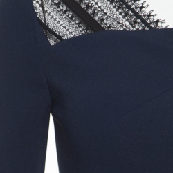 Pre Owned Roland Mouret Navy Blue Stretch Lace Detail Ingram Sheath Dress S