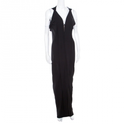Pre Owned Roland Mouret Black Crepe Knit Draped Featherstone Evening Gown L