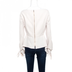 Pre Owned Roland Mouret Beige Textured Crepe Wicklow Angular Peplum Top L