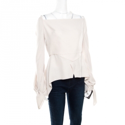 Pre Owned Roland Mouret Beige Textured Crepe Wicklow Angular Peplum Top L