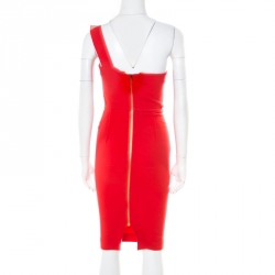 Pre Owned Roland Mouret Lipstick Red Crepe Wool One Shoulder Pernice Cocktail Dress S
