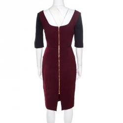 Pre Owned Roland Mouret Bordeaux Ostrich Wool Axele Sheath Dress M