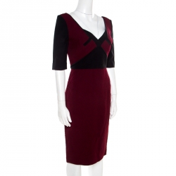 Pre Owned Roland Mouret Bordeaux Ostrich Wool Axele Sheath Dress M