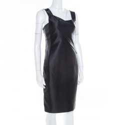 Pre Owned Roland Mouret Black Satin Sleeveless Fitted Dress S
