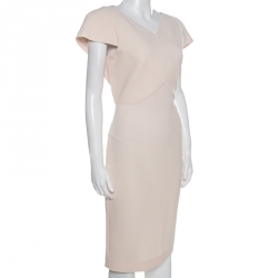 Pre Owned Roland Mouret Cream Wool Crepe Short Sleeve Tourney Dress L