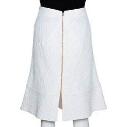 Pre Owned Roland Mouret White Puckered Stretch Knit Hewer Flute Skirt L