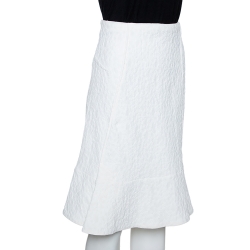 Pre Owned Roland Mouret White Puckered Stretch Knit Hewer Flute Skirt L