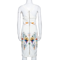 Pre Owned Roland Mouret Cream Piora Printed Stretch Cotton Blend Dress M