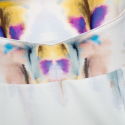 Pre Owned Roland Mouret Cream Piora Printed Stretch Cotton Blend Dress M