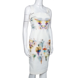 Pre Owned Roland Mouret Cream Piora Printed Stretch Cotton Blend Dress M