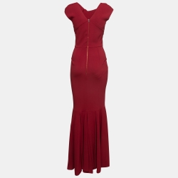Pre Owned Roland Mouret Red Crepe Asymmetric Mermaid Gown M