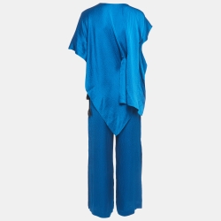 Pre Owned Roland Mouret Blue Textured Silk Top and Pants Set M