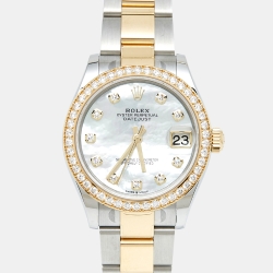 Pre Owned Rolex Mother Of Pearl Diamond 18K Yellow Gold Oystersteel M278383RBR-0027 Datejust Women's Wristwatch 31 mm