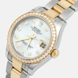 Pre Owned Rolex Mother Of Pearl Diamond 18K Yellow Gold Oystersteel M278383RBR-0027 Datejust Women's Wristwatch 31 mm