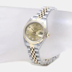 Pre Owned Rolex Champagne Diamond 18k Yellow Gold Stainless Steel Datejust 79173 Automatic Women's Wristwatch 26 mm