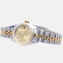 Pre Owned Rolex Champagne Diamond 18k Yellow Gold Stainless Steel Datejust 79173 Automatic Women's Wristwatch 26 mm