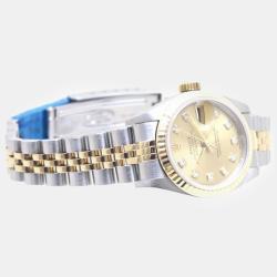 Pre Owned Rolex Champagne Diamond 18k Yellow Gold Stainless Steel Datejust 79173 Automatic Women's Wristwatch 26 mm