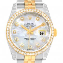 Pre Owned Rolex Mother of Pearl 18K Yellow Gold and Stainless Steel Diamond Datejust Women's Wristwatch 36MM