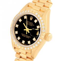 Pre Owned Rolex Black 18K Yellow Gold Diamond President Datejust Women's Wristwatch 26MM