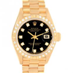 Pre Owned Rolex Black 18K Yellow Gold Diamond President Datejust Women's Wristwatch 26MM