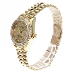 Pre Owned Rolex Champagne Gold 18K Yellow Gold Diamond Datejust Women's Wristwatch 26MM