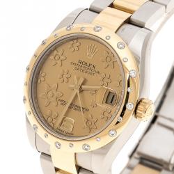 Pre Owned Rolex Champagne Floral Dial Stainless Steel and 18K Yellow Gold Oyster Perpetual Datejust 178343 Women's Watch 31 mm