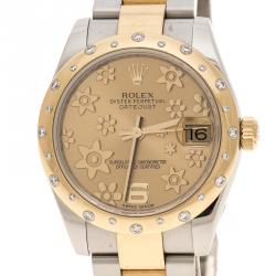 Pre Owned Rolex Champagne Floral Dial Stainless Steel and 18K Yellow Gold Oyster Perpetual Datejust 178343 Women's Watch 31 mm