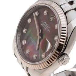 مملوكة مسبقًا Rolex Dark Mother of Pearl 18K White Gold and Stainless Steel Diamonds Datejust 116234 Women's Wristwatch 36 mm