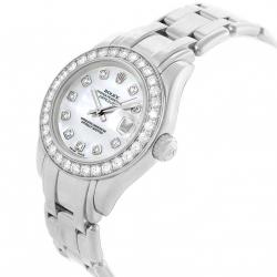 Pre Owned ساعة يد نسائية رولكس بيرلماستر ألماس وذهب أبيض عيار 18 صدف 29 مم