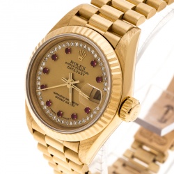 مملوكة مسبقًا Rolex Gold Dial 18K Yellow Gold Diamonds 69178 Datejust Women's Wristwatch 26 mm