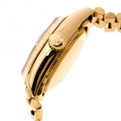 مملوكة مسبقًا Rolex Gold Dial 18K Yellow Gold Diamonds 69178 Datejust Women's Wristwatch 26 mm