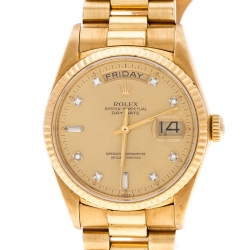 Pre Owned Rolex Diamond 18k Yellow Gold Day Date President Women's Wristwatch 35MM