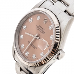 مملوكة مسبقًا Rolex Pink Diamond Stainless Steel Lady Datejust Women's Wristwatch 34MM
