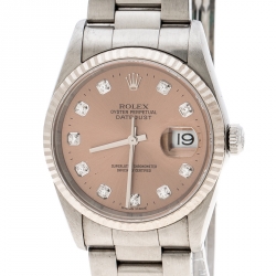 مملوكة مسبقًا Rolex Pink Diamond Stainless Steel Lady Datejust Women's Wristwatch 34MM