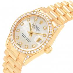 Pre Owned Rolex MOP 18K Yellow Gold Diamond President Datejust Women's Wristwatch 31MM