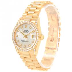 Pre Owned Rolex MOP 18K Yellow Gold Diamond President Datejust Women's Wristwatch 31MM