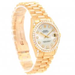 Pre Owned Rolex MOP 18K Yellow Gold Diamond President Datejust Women's Wristwatch 31MM