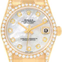 Pre Owned Rolex MOP 18K Yellow Gold Diamond President Datejust Women's Wristwatch 31MM