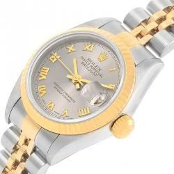 Pre Owned Rolex Slate 18K Yellow Gold and Stainless Steel Datejust 69173 Women's Wristwatch 26MM