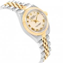 Pre Owned Rolex Ivory 18K Yellow Gold and Stainless Steel Datejust 69173 Women's Wristwatch 26MM