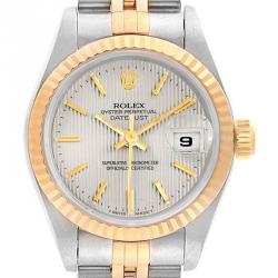 Pre Owned Rolex Silver Tapestry 18K Yellow Gold and Stainless Steel Datejust 69173 Women's Wristwatch 26MM
