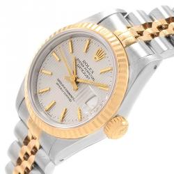 Pre Owned Rolex Silver Tapestry 18K Yellow Gold and Stainless Steel Datejust 69173 Women's Wristwatch 26MM