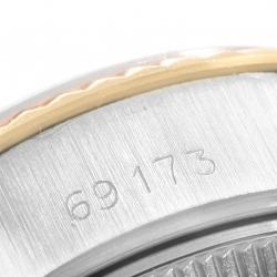 Pre Owned Rolex Silver Tapestry 18K Yellow Gold and Stainless Steel Datejust 69173 Women's Wristwatch 26MM