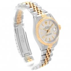 Pre Owned Rolex Silver Tapestry 18K Yellow Gold and Stainless Steel Datejust 69173 Women's Wristwatch 26MM