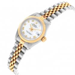 Pre Owned Rolex White 18K Yellow Gold and Stainless Steel Datejust 69173 Women's Wristwatch 26MM