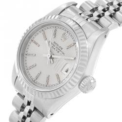 Pre Owned Rolex Silver 18K White Gold and Stainless Steel Datejust 69174 Women's Wristwatch 26MM