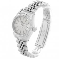 Pre Owned Rolex Silver 18K White Gold and Stainless Steel Datejust 69174 Women's Wristwatch 26MM