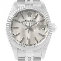 Pre Owned Rolex Silver 18K White Gold and Stainless Steel Datejust 69174 Women's Wristwatch 26MM