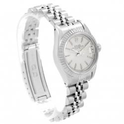 Pre Owned Rolex Silver 18K White Gold and Stainless Steel Datejust 69174 Women's Wristwatch 26MM